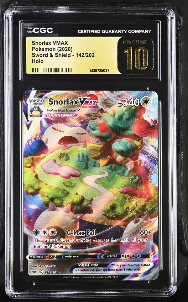 2020 Pokemon Sword & Shield Holo Snorlax VMAX #142/202 CGC Pristine 10