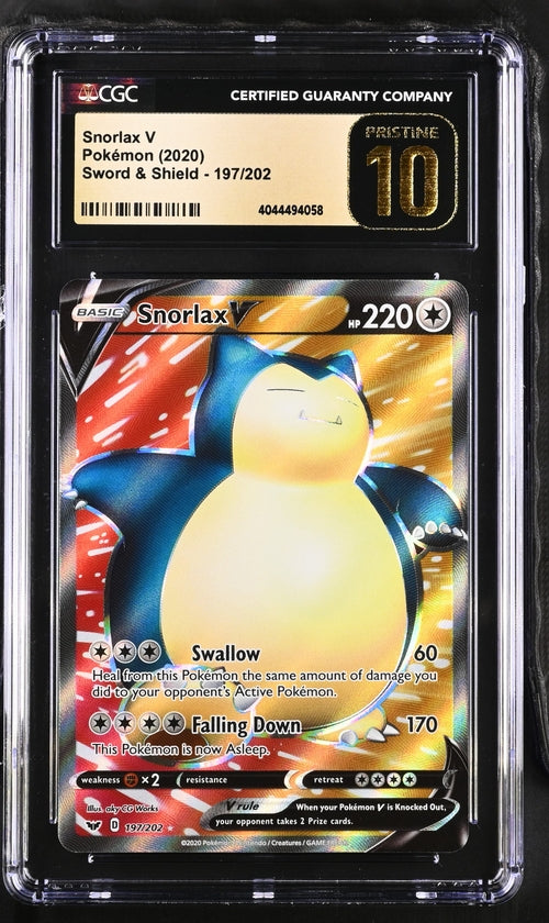 2020 Pokemon Sword &amp; Shield Ultra Rare - Holo Snorlax V #197/202 CGC Pristine 10
