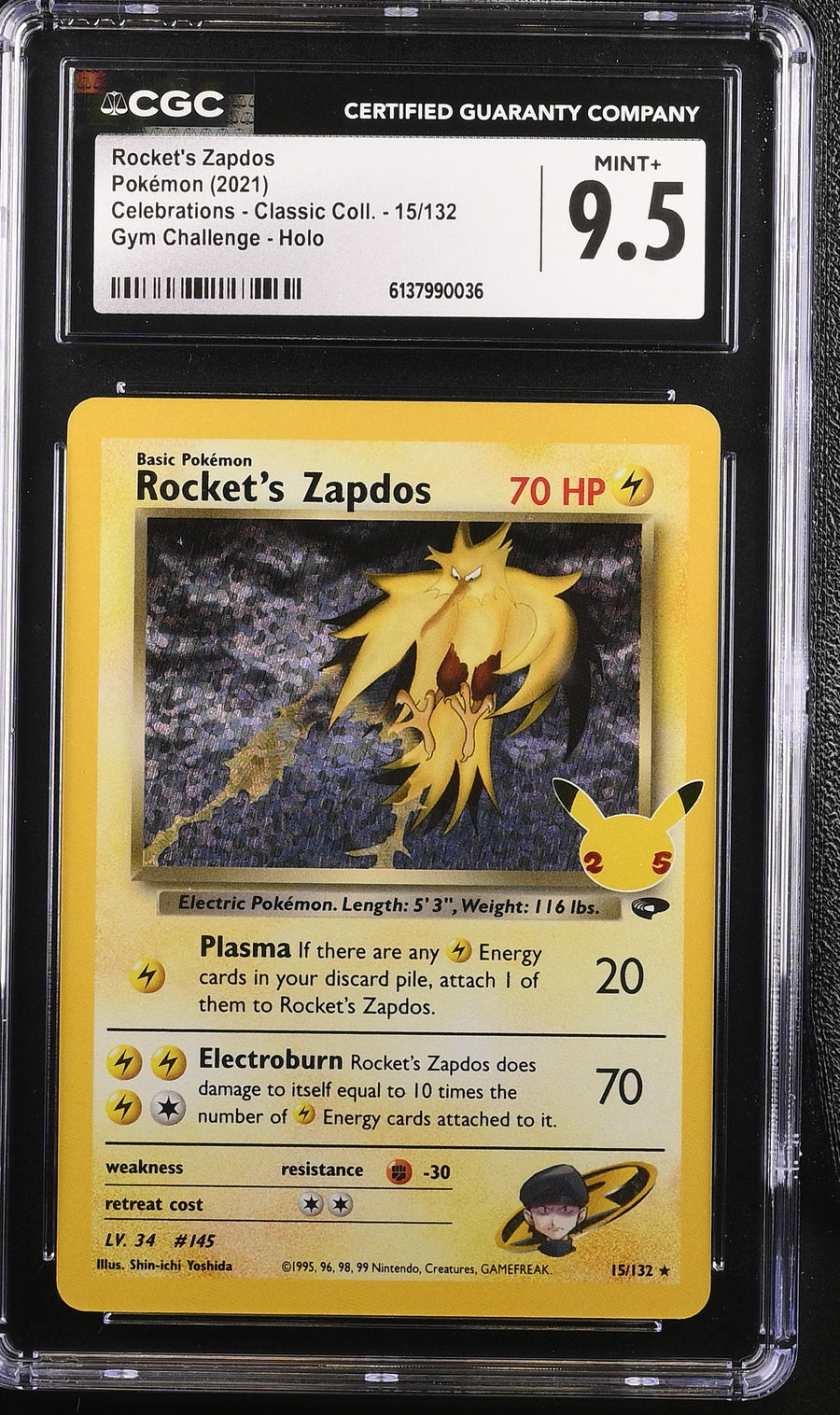2021 Pokemon Celebrations - Classic Coll. Gym Challenge - Holo Rocket's Zapdos #15/132 CGC 9.5