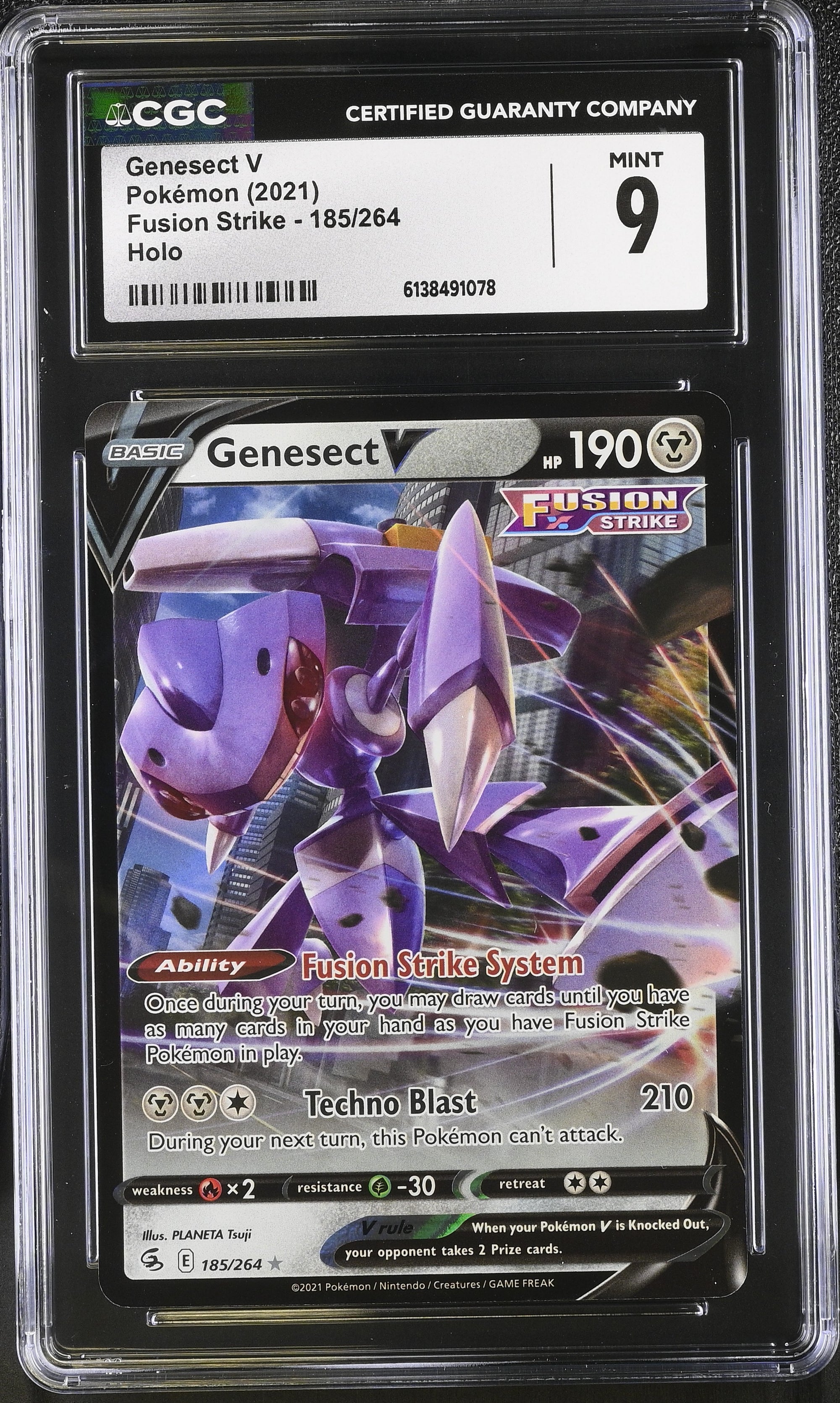 2021 Pokemon Fusion Strike Holo Genesect V #185/264 CGC 9