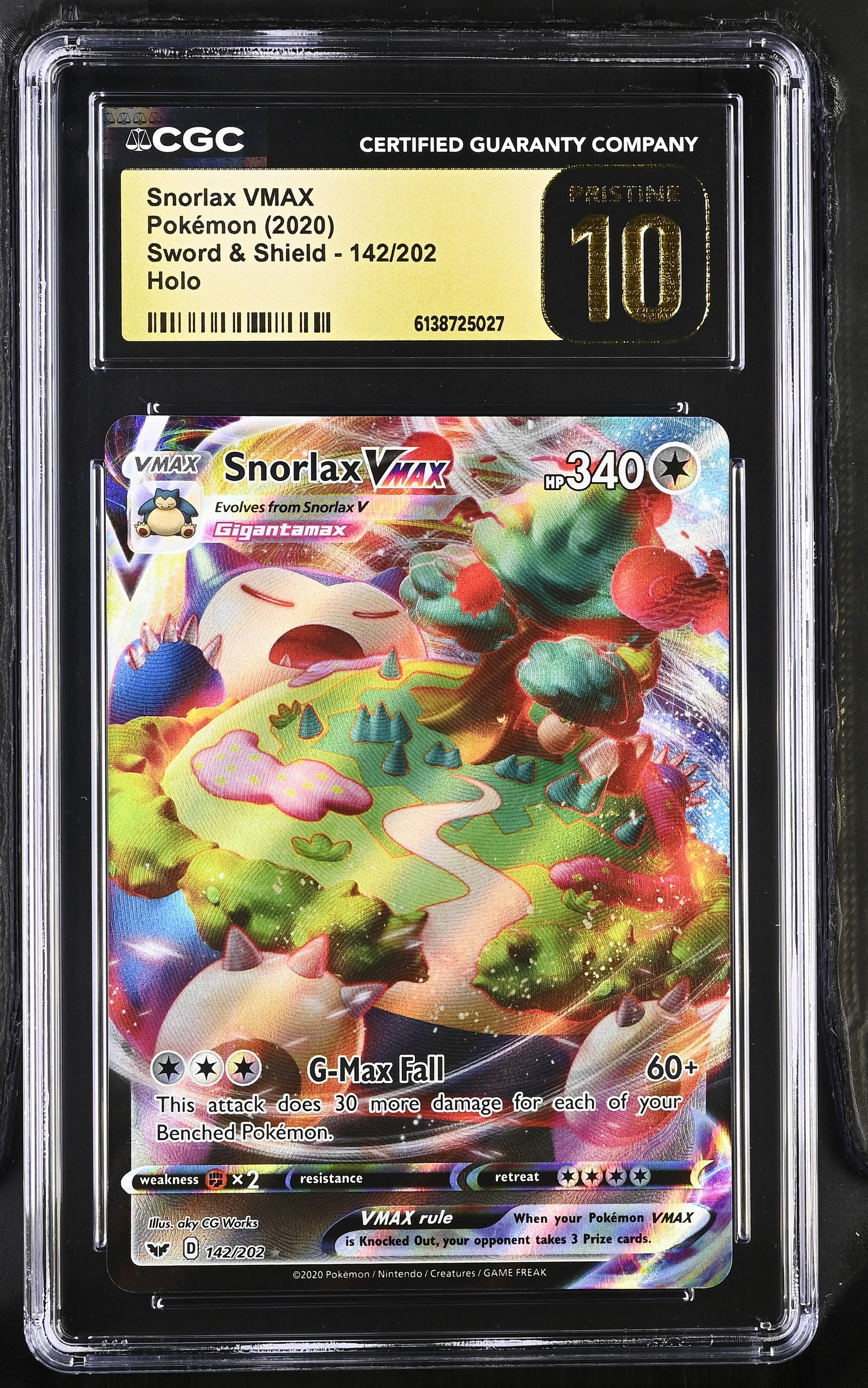 2020 Pokemon Sword &amp; Shield Holo Snorlax VMAX #142/202 CGC Pristine 10