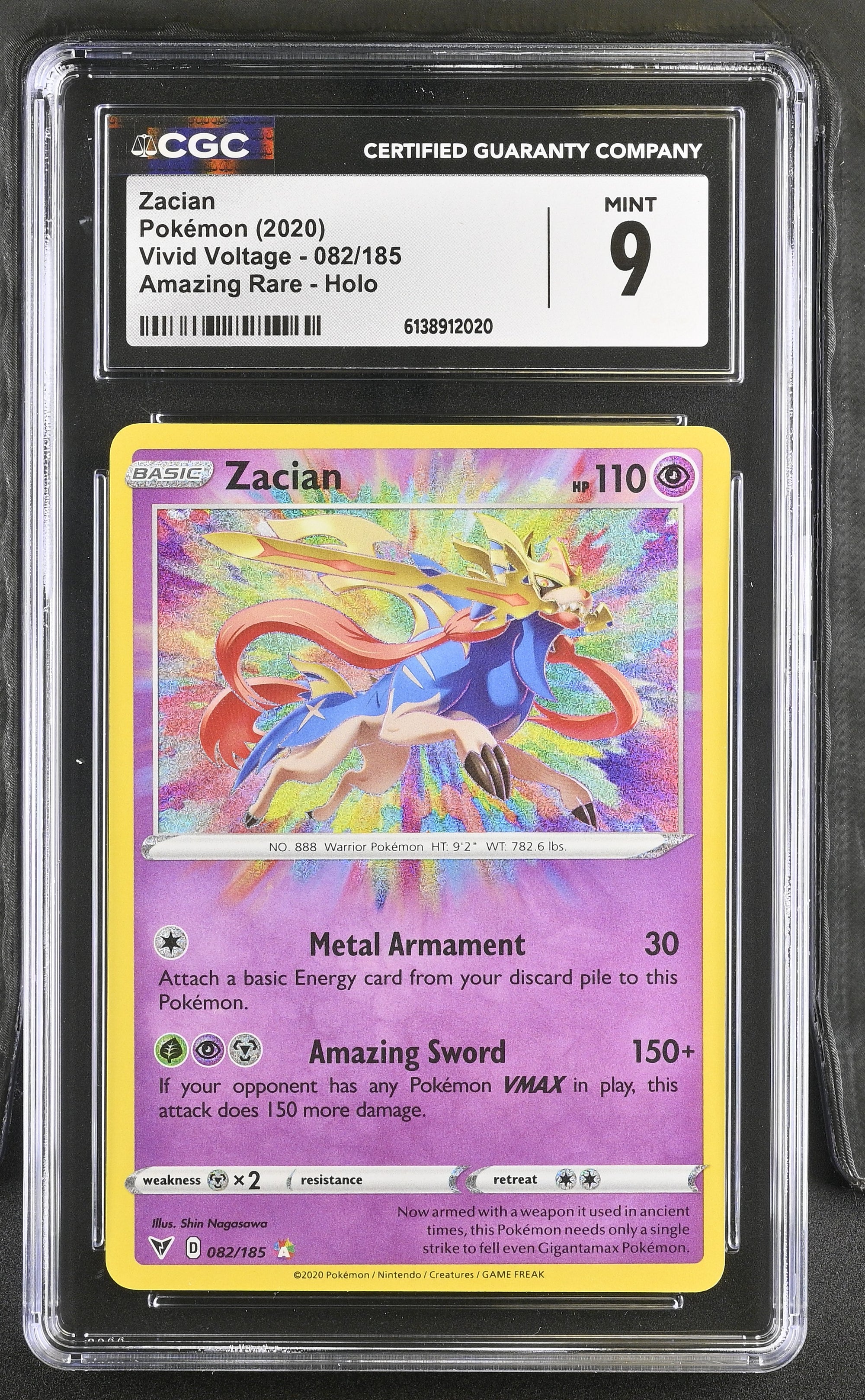 2020 Pokemon Vivid Voltage Amazing Rare - Holo Zacian #082/185 CGC 9