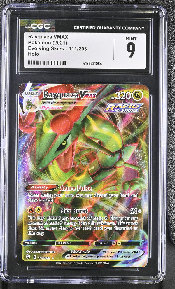 2021 Pokemon Evolving Skies Holo Rayquaza VMAX #111/203 CGC 9