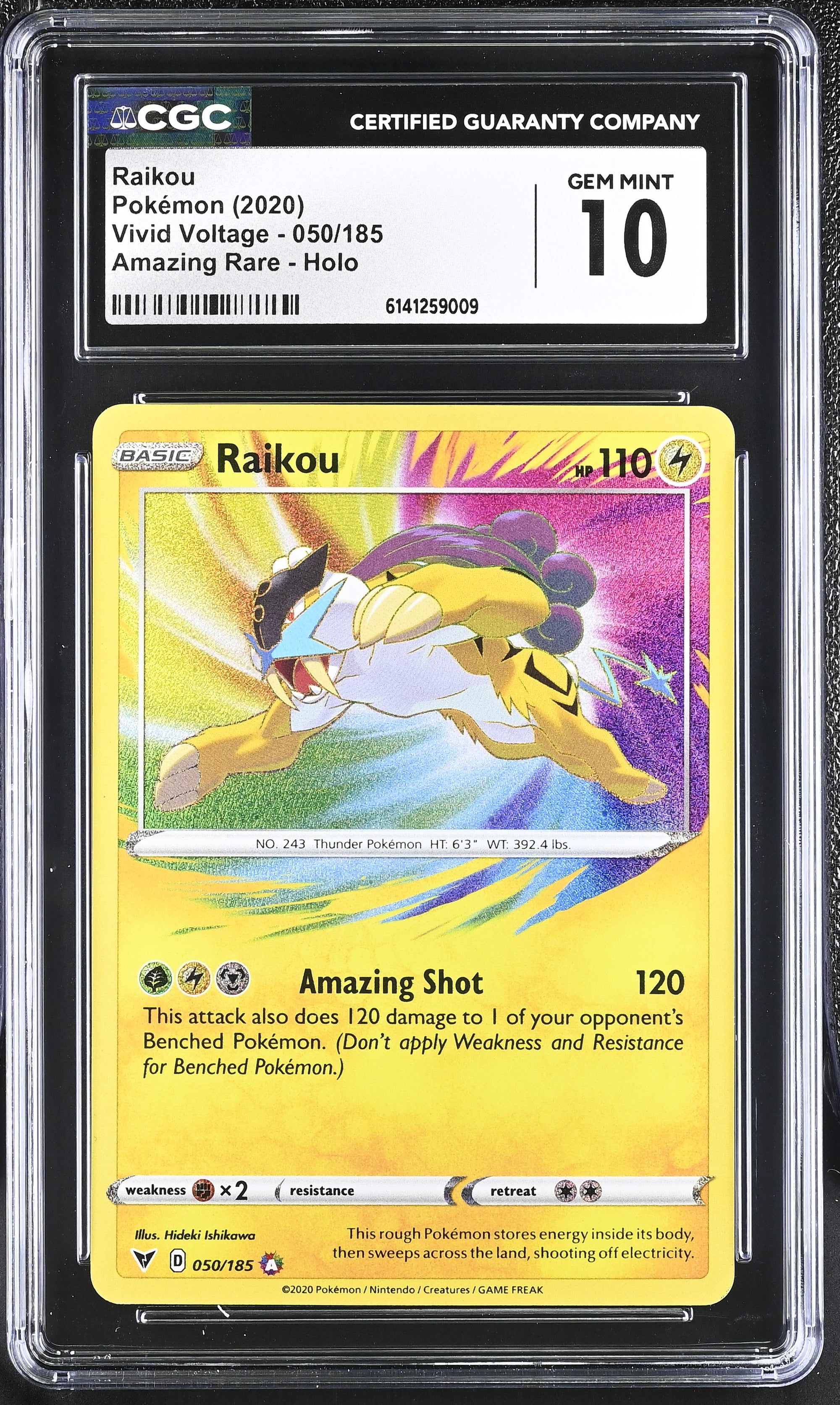 2020 Pokemon Vivid Voltage Amazing Rare - Holo Raikou #050/185 CGC 10