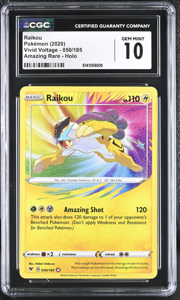 2020 Pokemon Vivid Voltage Amazing Rare - Holo Raikou #050/185 CGC 10