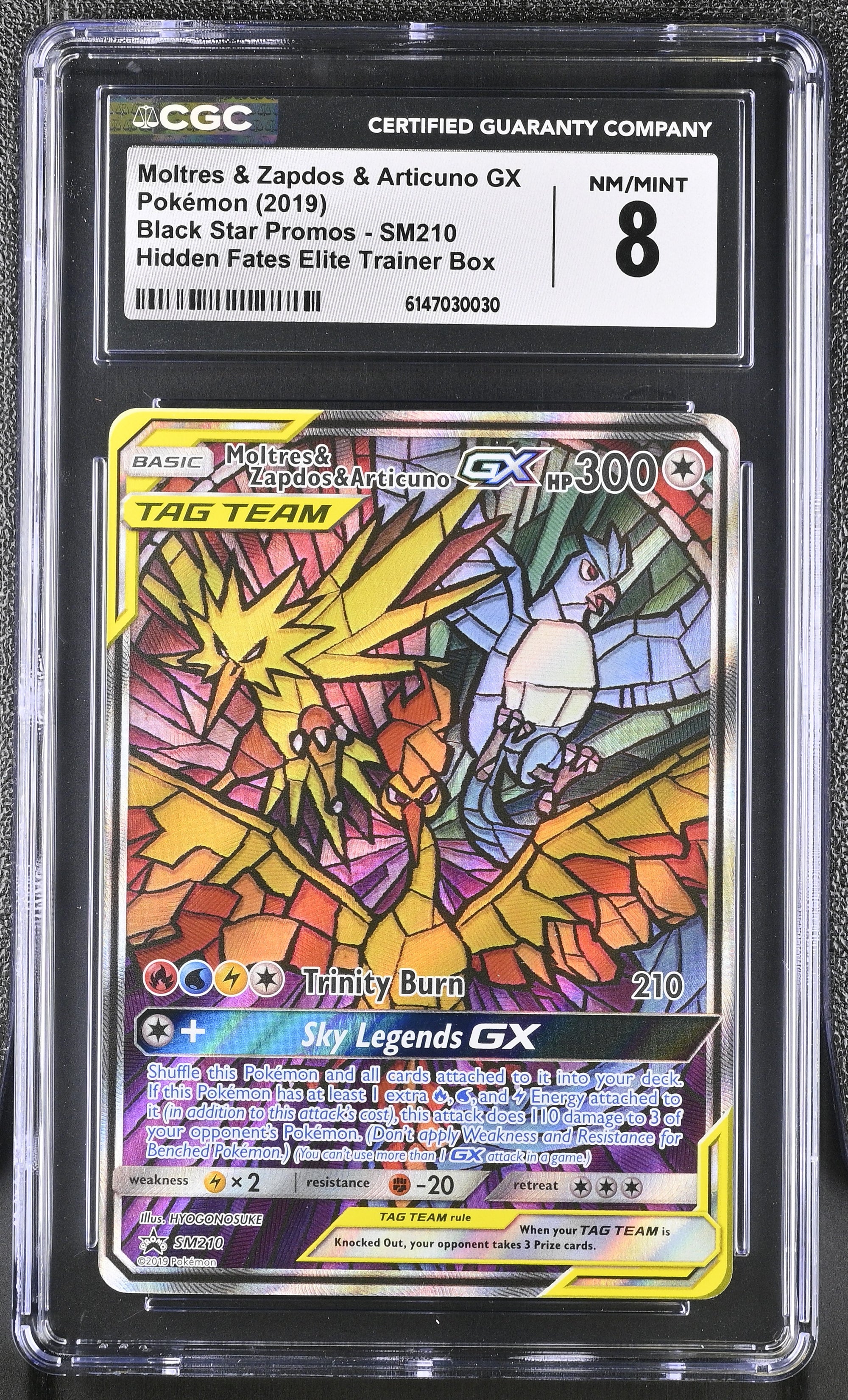 2019 Pokemon Black Star Promos Hidden Fates Elite Trainer Box Moltres &amp; Zapdos &amp; Articuno GX #SM210 CGC 8