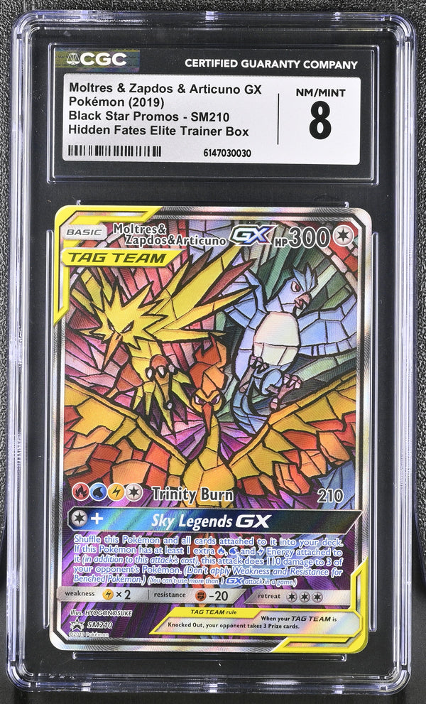 2019 Pokemon Black Star Promos Hidden Fates Elite Trainer Box Moltres &amp; Zapdos &amp; Articuno GX #SM210 CGC 8